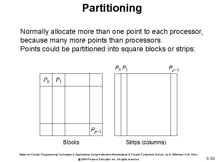 Partitioning Normally allocate more than one point to each processor, because many more points