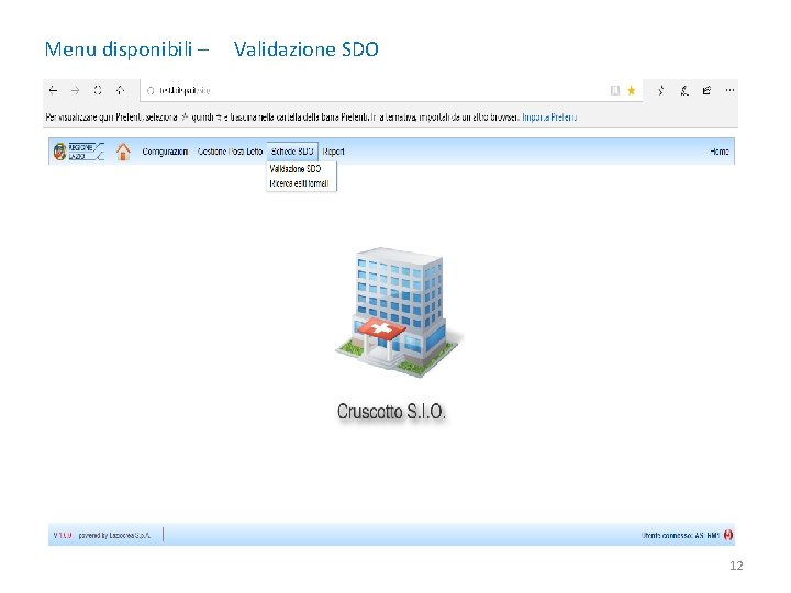 Menu disponibili – Validazione SDO 12 