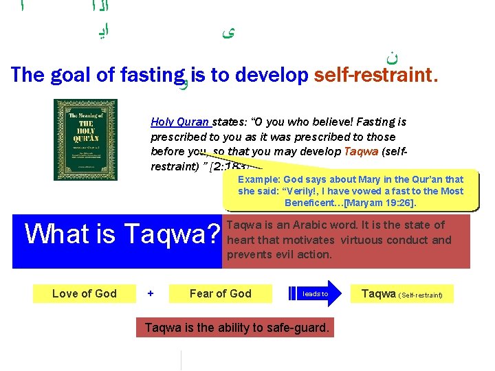  ﺍ ﺍﻟ ﺍ ﺍﻳ ﻯ ﻥ The goal of fasting ﻭ is to