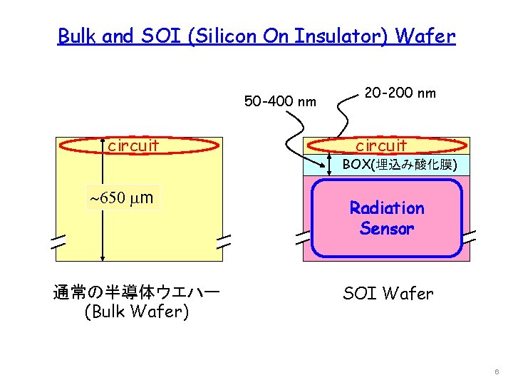 Bulk and SOI (Silicon On Insulator) Wafer 50 -400 nm circuit m 通常の半導体ウエハー (Bulk