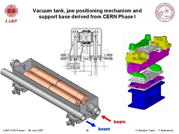 Vacuum tank, jaw positioning mechanism and support base derived from CERN Phase I beam