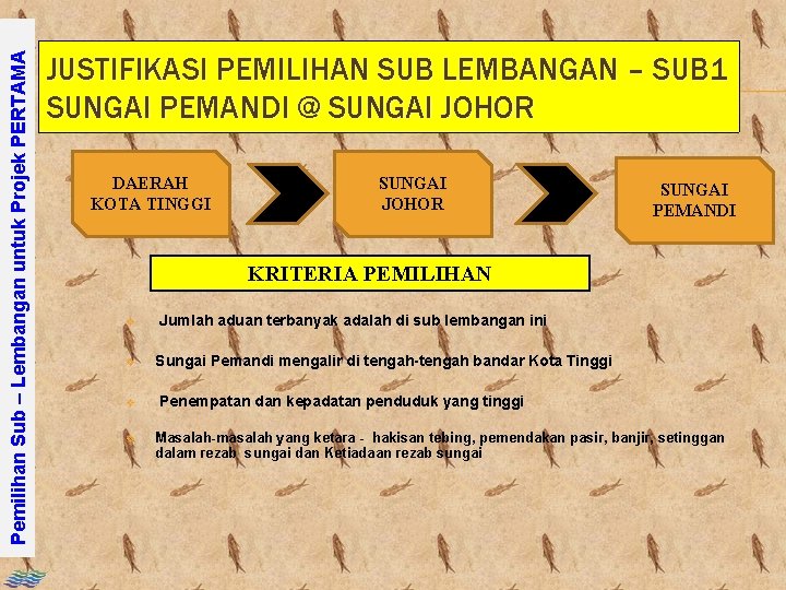 Pemilihan Sub – Lembangan untuk Projek PERTAMA JUSTIFIKASI PEMILIHAN SUB LEMBANGAN – SUB 1