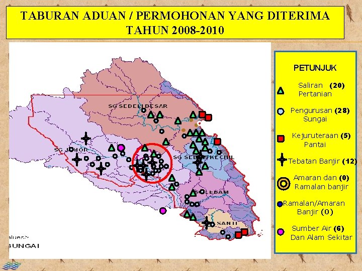 TABURAN ADUAN / PERMOHONAN YANG DITERIMA TAHUN 2008 -2010 PETUNJUK Saliran (20) Pertanian Pengurusan