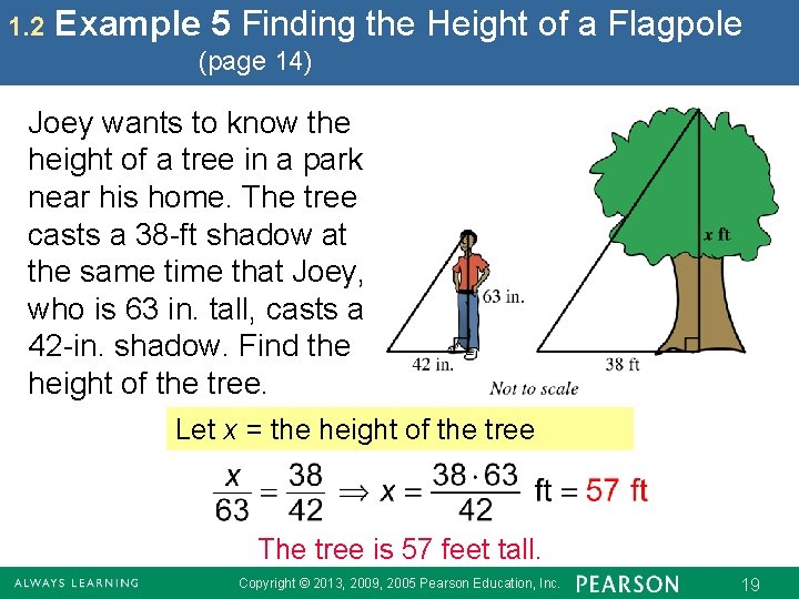 1. 2 Example 5 Finding the Height of a Flagpole (page 14) Joey wants