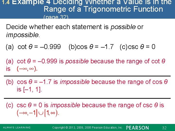 1. 4 Example 4 Deciding Whether a Value is in the Range of a
