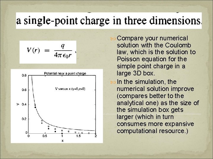  Compare your numerical solution with the Coulomb law, which is the solution to