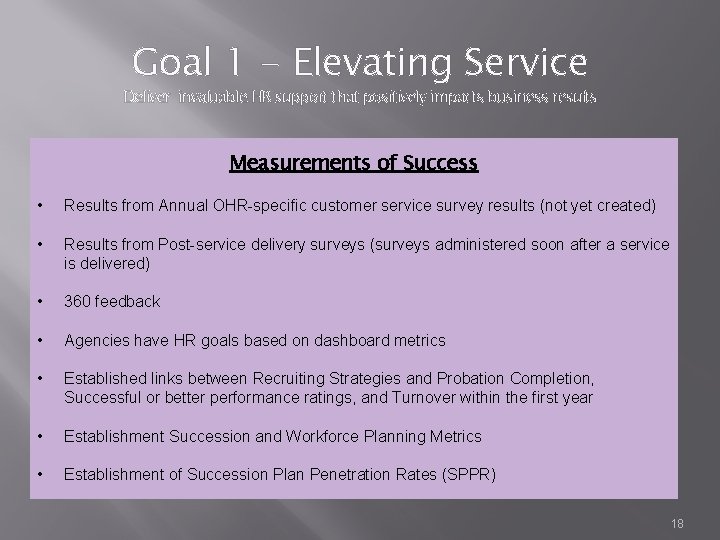 Goal 1 - Elevating Service Deliver invaluable HR support that positively impacts business results