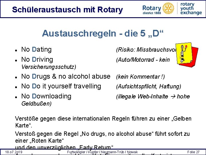 Schüleraustausch mit Rotary Austauschregeln - die 5 „D“ No Dating No Driving (Risiko: Missbrauchsvorwürfe)