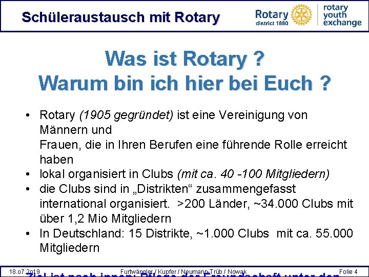 Schüleraustausch mit Rotary Was ist Rotary ? Warum bin ich hier bei Euch ?
