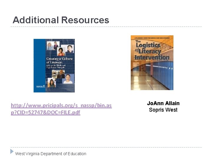 Additional Resources National Association of Secondary School Principals http: //www. pricipals. org/s_nassp/bin. as p?