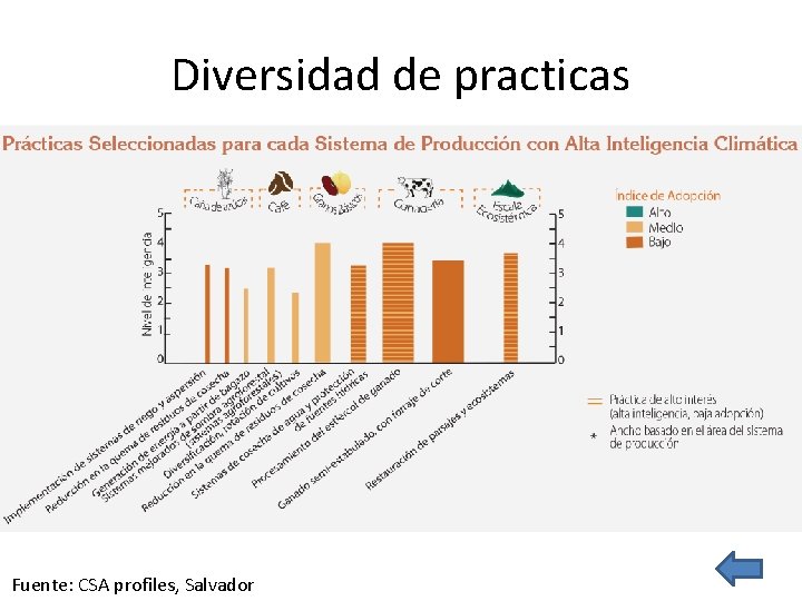 Diversidad de practicas Fuente: CSA profiles, Salvador 