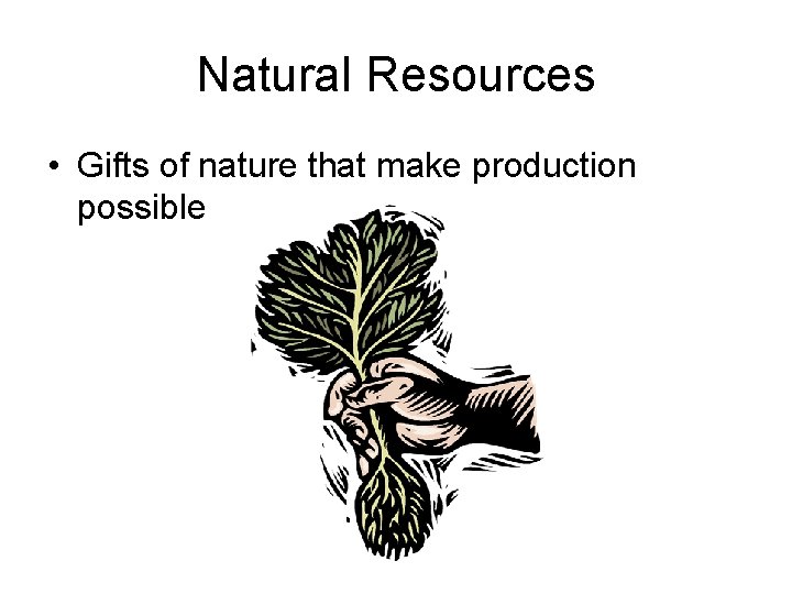 Natural Resources • Gifts of nature that make production possible 