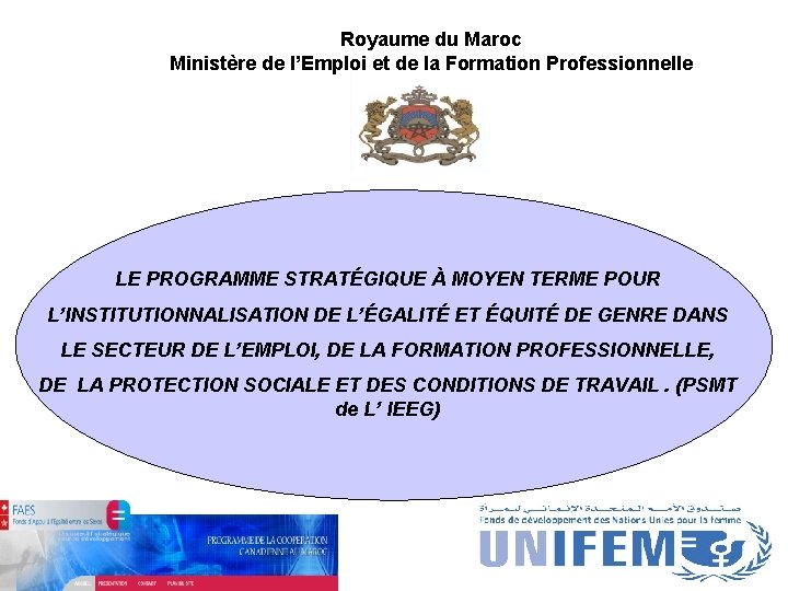  Royaume du Maroc Ministère de l’Emploi et de la Formation Professionnelle LE PROGRAMME