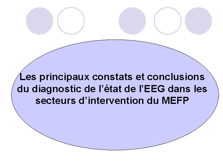 Les principaux constats et conclusions du diagnostic de l’état de l’EEG dans les secteurs