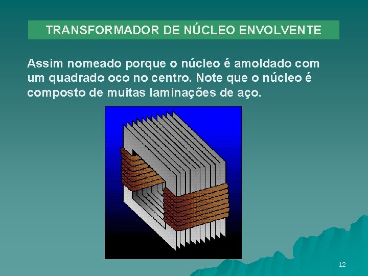 TRANSFORMADOR DE NÚCLEO ENVOLVENTE Assim nomeado porque o núcleo é amoldado com um quadrado