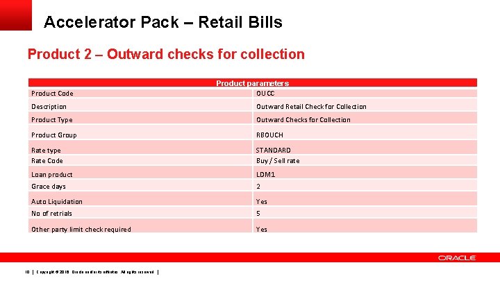 Accelerator Pack – Retail Bills Product 2 – Outward checks for collection Product parameters