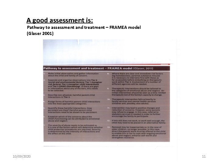  A good assessment is: Pathway to assessment and treatment – FRAMEA model (Glaser