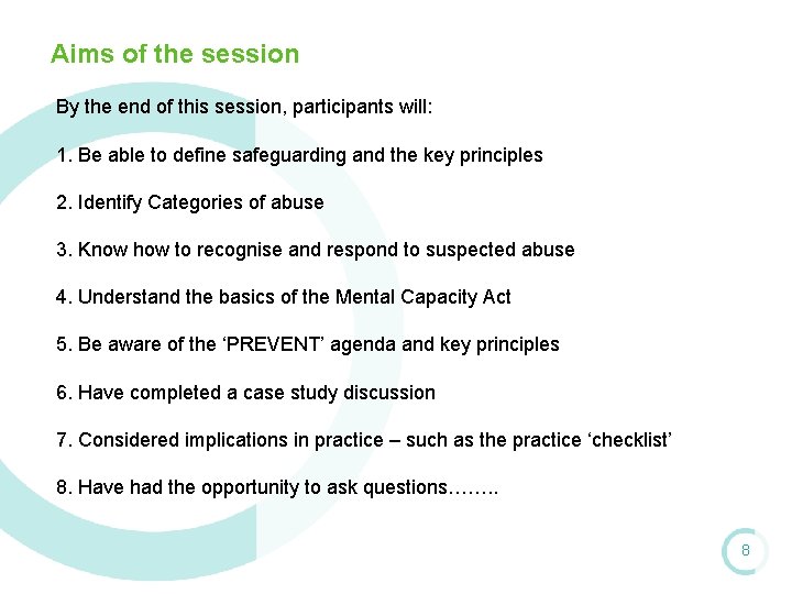Aims of the session By the end of this session, participants will: 1. Be Aims of the session By the end of this session, participants will: 1. Be