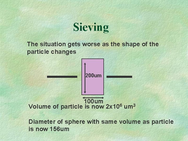 Sieving The situation gets worse as the shape of the particle changes 200 um