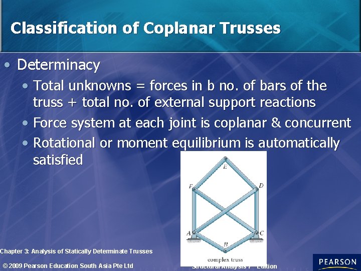 Classification of Coplanar Trusses • Determinacy • Total unknowns = forces in b no. Classification of Coplanar Trusses • Determinacy • Total unknowns = forces in b no.