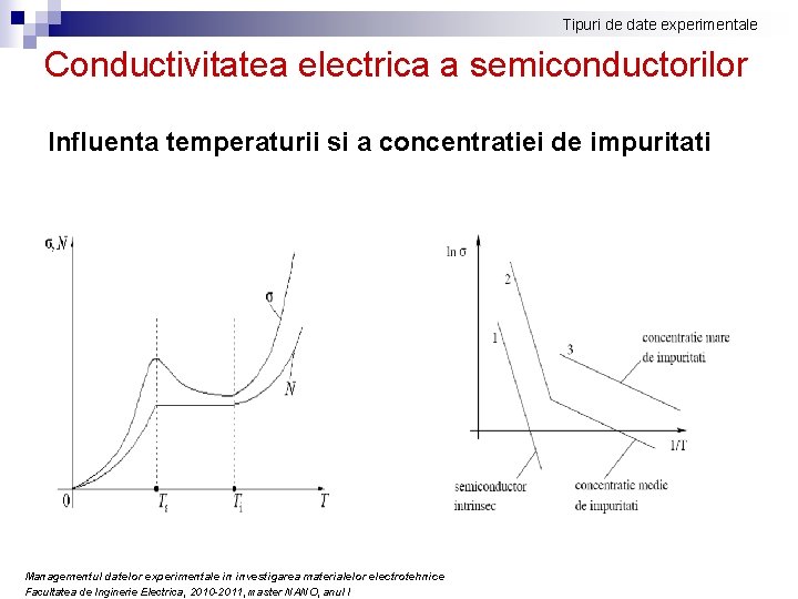 Tipuri de date experimentale Conductivitatea electrica a semiconductorilor Influenta temperaturii si a concentratiei de Tipuri de date experimentale Conductivitatea electrica a semiconductorilor Influenta temperaturii si a concentratiei de
