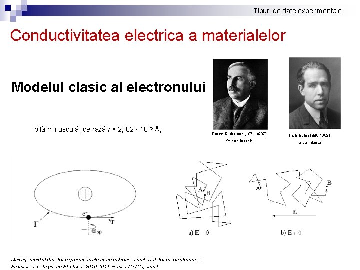 Tipuri de date experimentale Conductivitatea electrica a materialelor Modelul clasic al electronului bilă minusculă, Tipuri de date experimentale Conductivitatea electrica a materialelor Modelul clasic al electronului bilă minusculă,