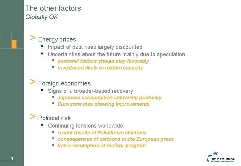 The other factors Globally OK > Energy prices • • Impact of past rises
