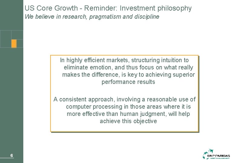 US Core Growth - Reminder: Investment philosophy We believe in research, pragmatism and discipline