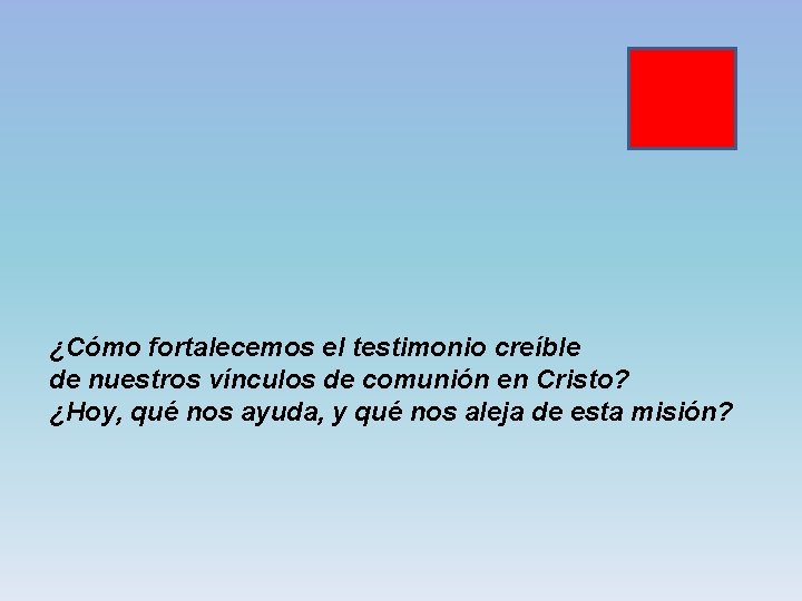 ¿Cómo fortalecemos el testimonio creíble de nuestros vínculos de comunión en Cristo? ¿Hoy, qué