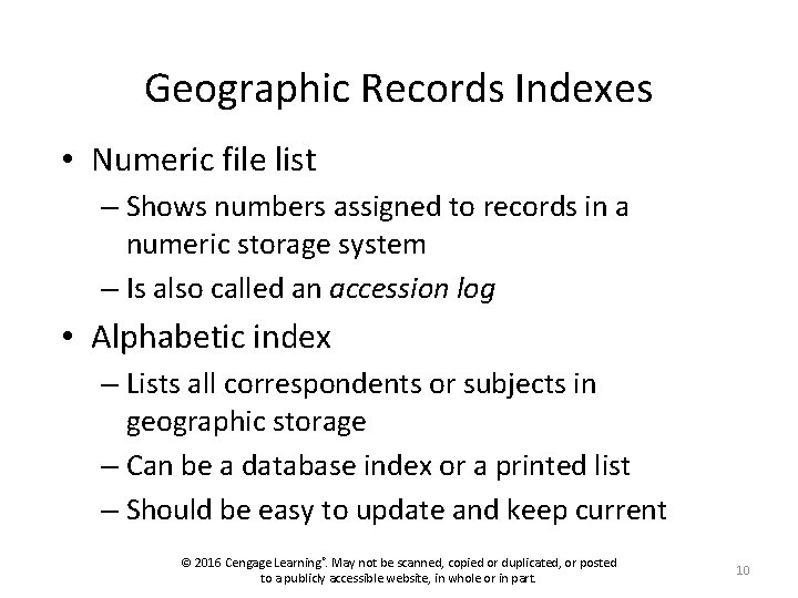 Geographic Records Indexes • Numeric file list – Shows numbers assigned to records in