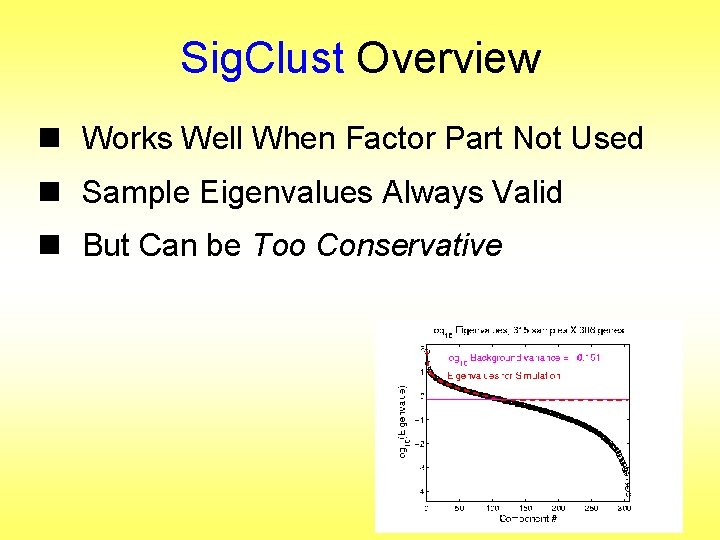 Sig. Clust Overview n Works Well When Factor Part Not Used n Sample Eigenvalues