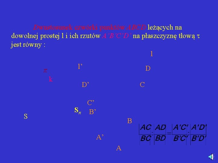 Dwustosunek czwórki punktów ABCD leżących na dowolnej prostej l i ich rzutów A’B’C’D’ na