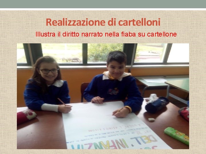 Realizzazione di cartelloni Illustra il diritto narrato nella fiaba su cartellone 