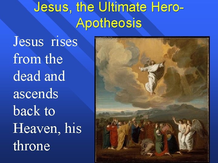 Jesus, the Ultimate Hero. Apotheosis Jesus rises from the dead and ascends back to