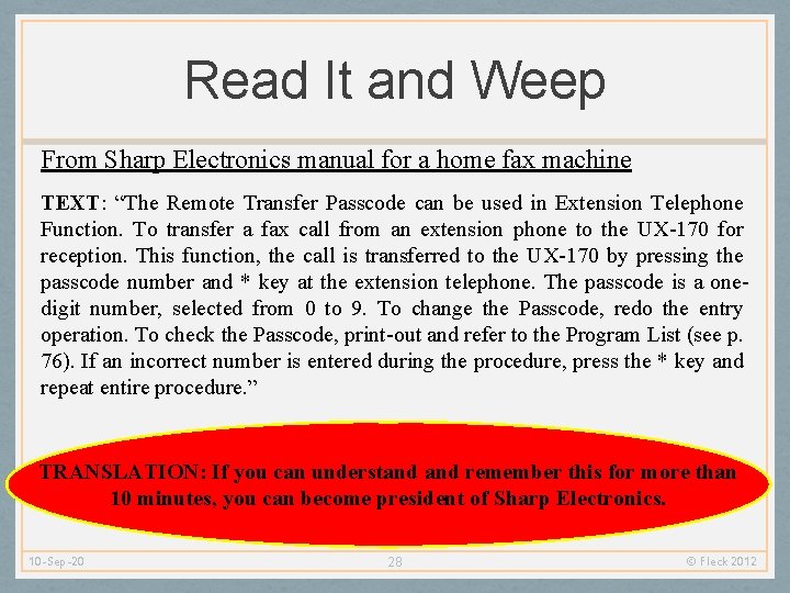 Read It and Weep From Sharp Electronics manual for a home fax machine TEXT: