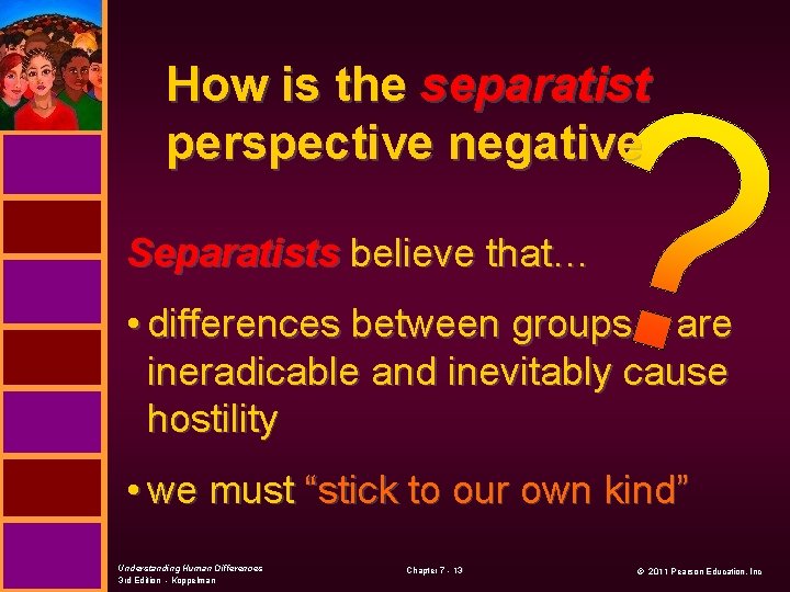 How is the separatist perspective negative Separatists believe that… • differences between groups are