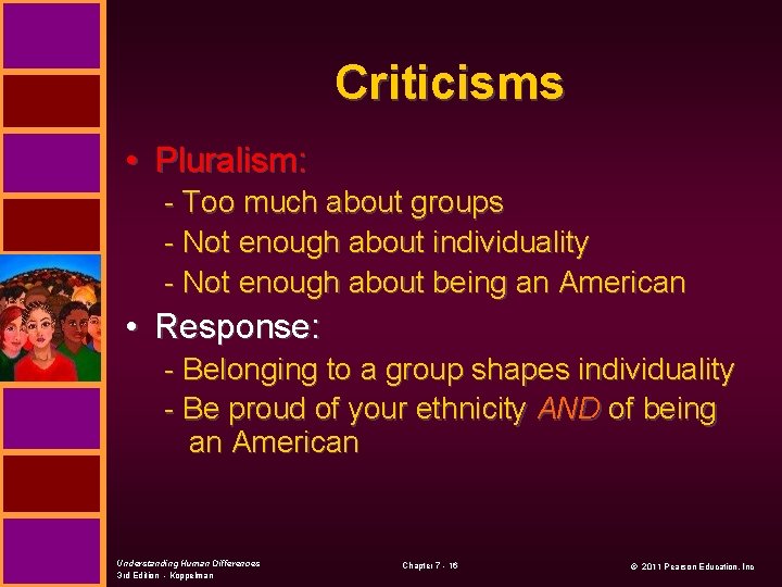 Criticisms • Pluralism: - Too much about groups - Not enough about individuality -