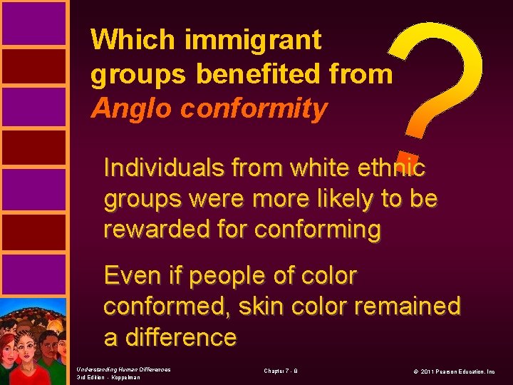 Which immigrant groups benefited from Anglo conformity Individuals from white ethnic groups were more