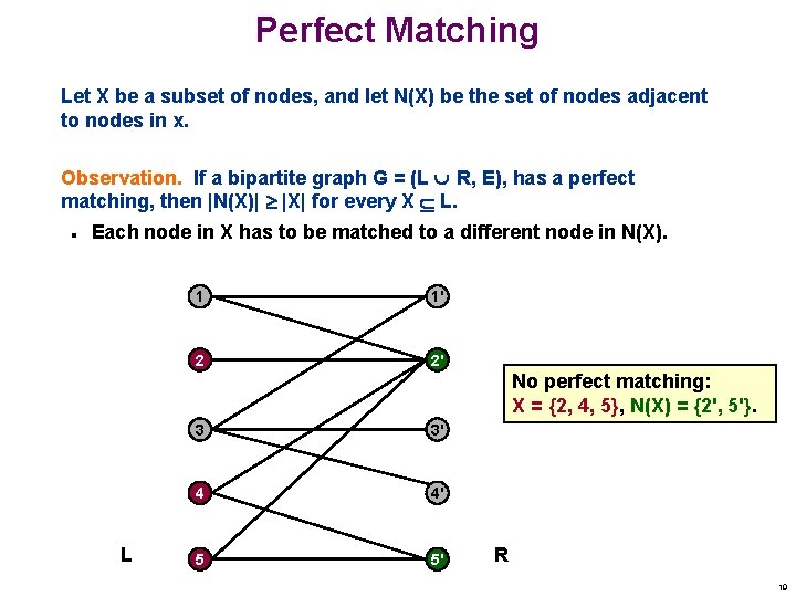Perfect Matching Let X be a subset of nodes, and let N(X) be the
