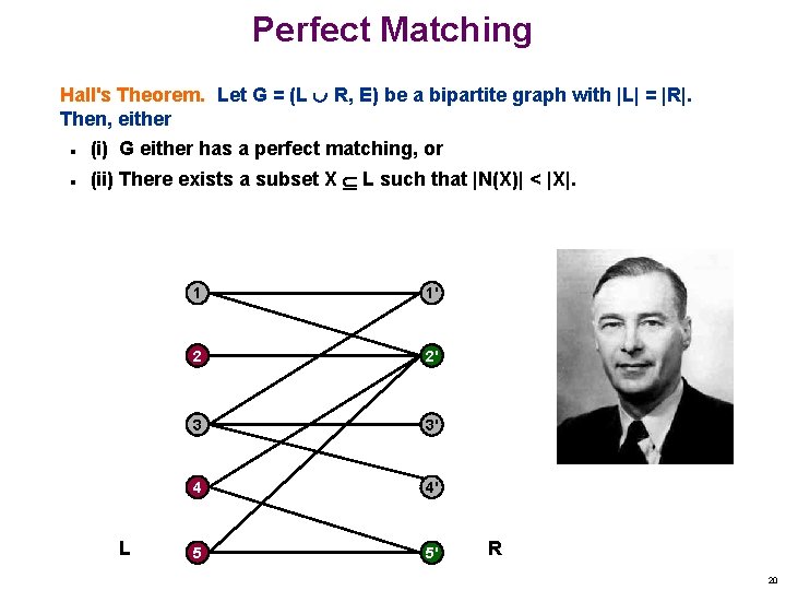 Perfect Matching Hall's Theorem. Let G = (L R, E) be a bipartite graph