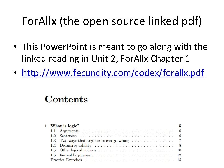 For. Allx (the open source linked pdf) • This Power. Point is meant to