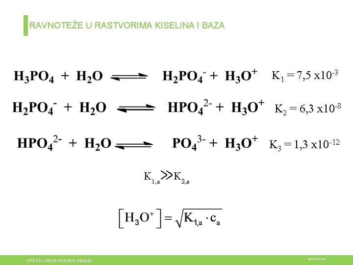 RAVNOTEŽE U RASTVORIMA KISELINA I BAZA K 1 = 7, 5 x 10 -3