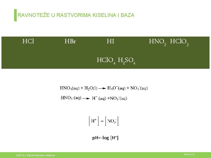 RAVNOTEŽE U RASTVORIMA KISELINA I BAZA HCl HBr HI HNO 3 HCl. O 4