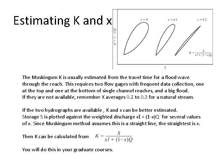 Estimating K and x The Muskingum K is usually estimated from the travel time