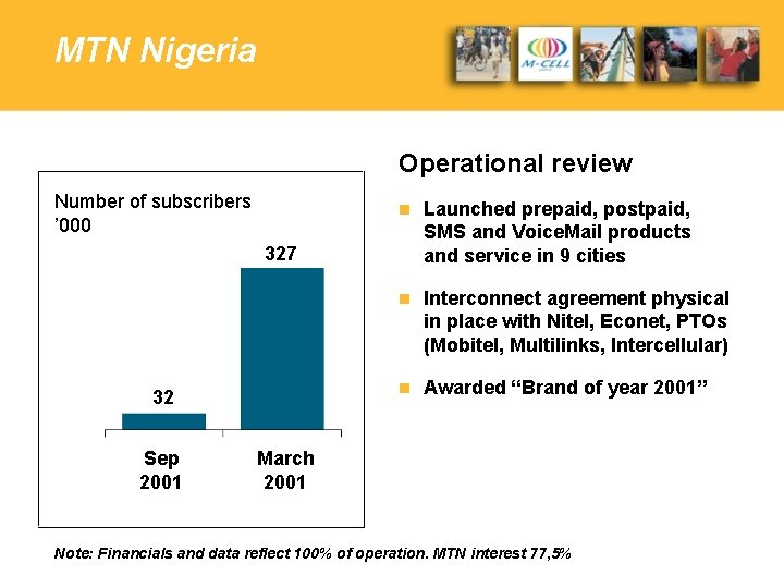 MTN Nigeria Operational review Number of subscribers ’ 000 n Launched prepaid, postpaid, SMS