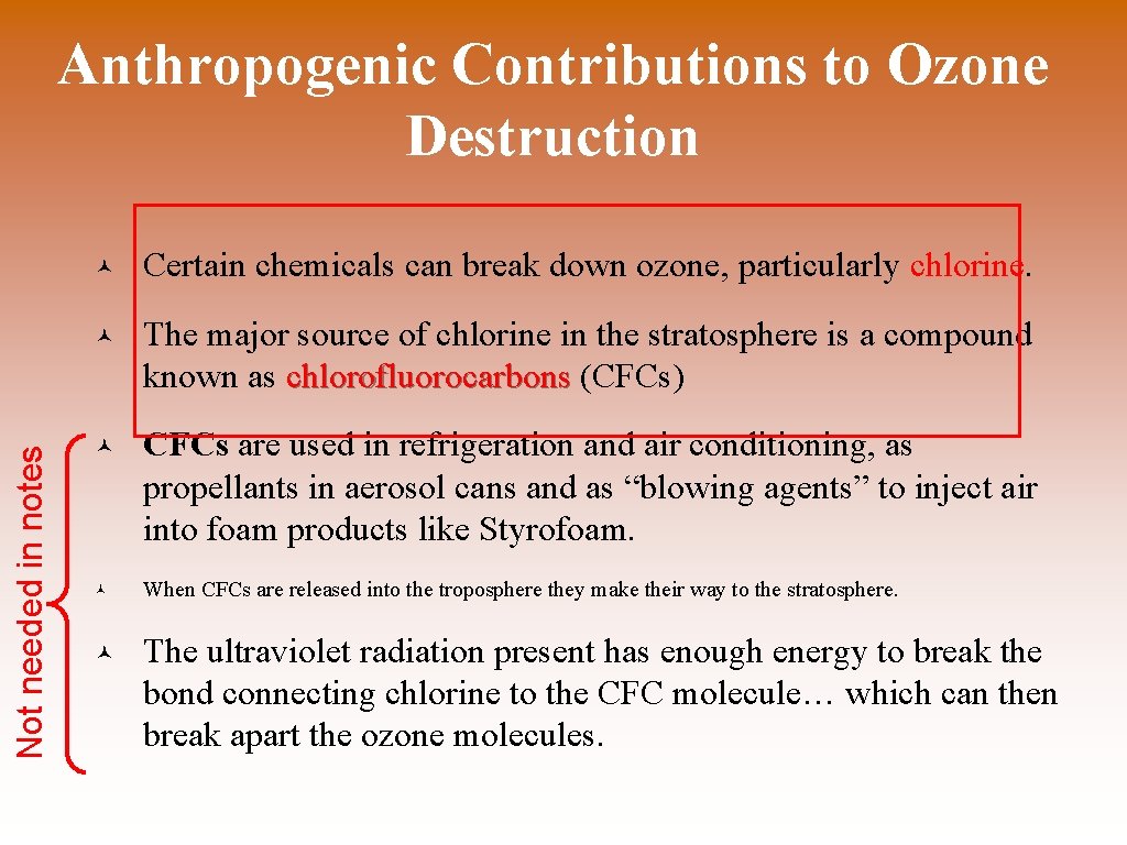 Not needed in notes Anthropogenic Contributions to Ozone Destruction © Certain chemicals can break