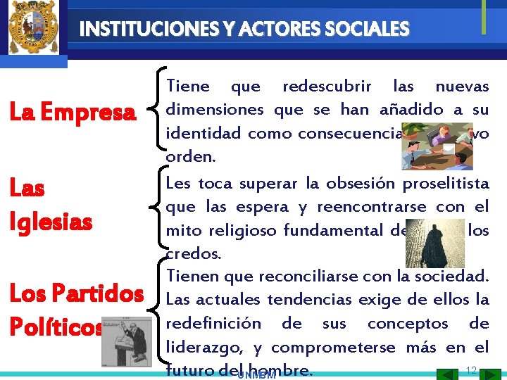 INSTITUCIONES Y ACTORES SOCIALES La Empresa Las Iglesias Los Partidos Políticos Tiene que redescubrir