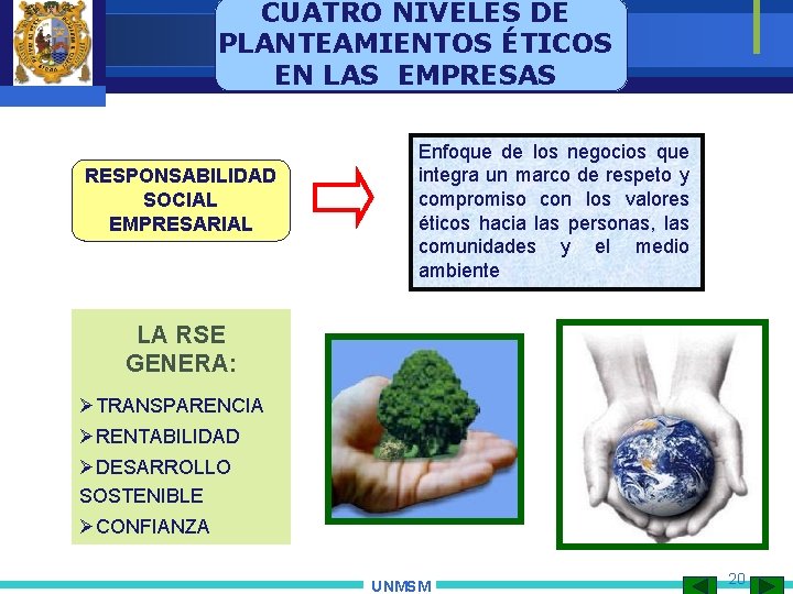 CUATRO NIVELES DE PLANTEAMIENTOS ÉTICOS EN LAS EMPRESAS RESPONSABILIDAD SOCIAL EMPRESARIAL Enfoque de los