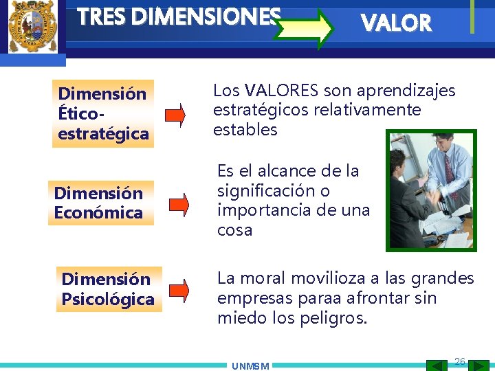 TRES DIMENSIONES VALOR Dimensión Éticoestratégica Los VALORES son aprendizajes estratégicos relativamente estables Dimensión Económica