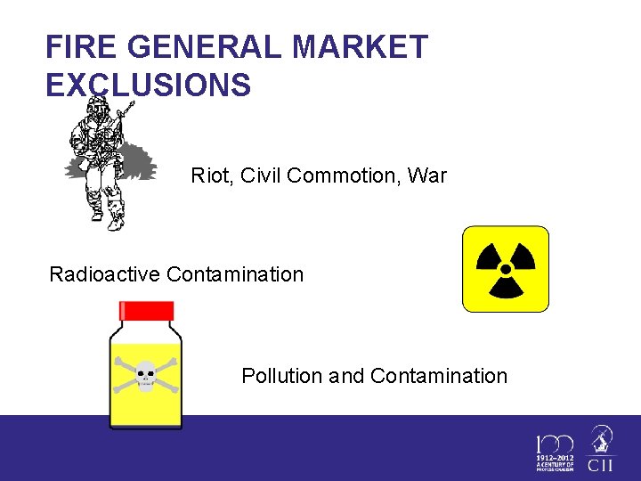 FIRE GENERAL MARKET EXCLUSIONS Riot, Civil Commotion, War Radioactive Contamination Pollution and Contamination 